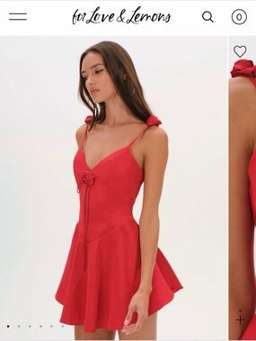 For Love & Lemons Orsa Mini Dress Red Rosette Taffeta Fit & Flare Mini size M